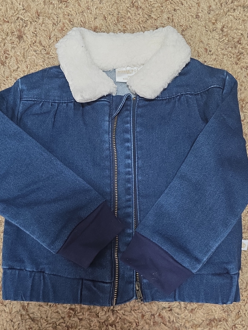 Rosie Pope Denim Jacket with White Sherpa Collar